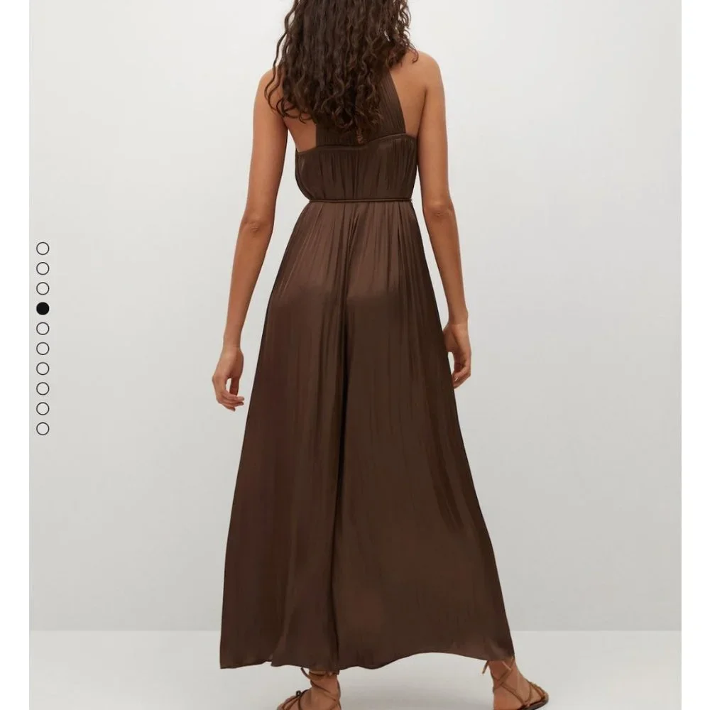 NWT Mango LIMITED EDITION silky look satin jumpsuit in brown - Picture 6 of 10
